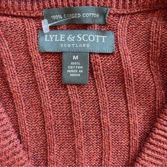 Lyle and Scott Sweater Vest Cable Knit Burnt Orange combed Cotton Size Medium - Picture 2 of 7